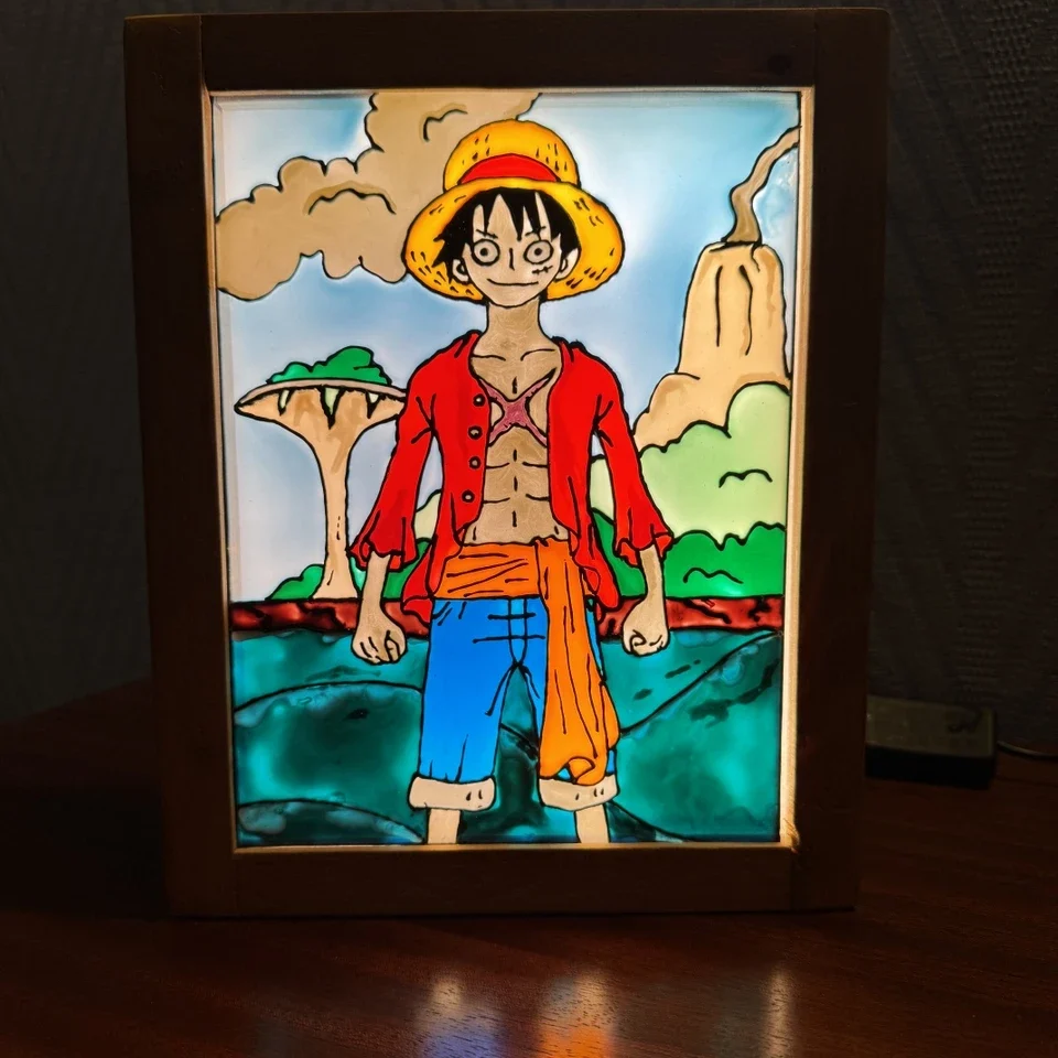 cadre-peinture-vitrail-led-one-piece-luffy-allume
